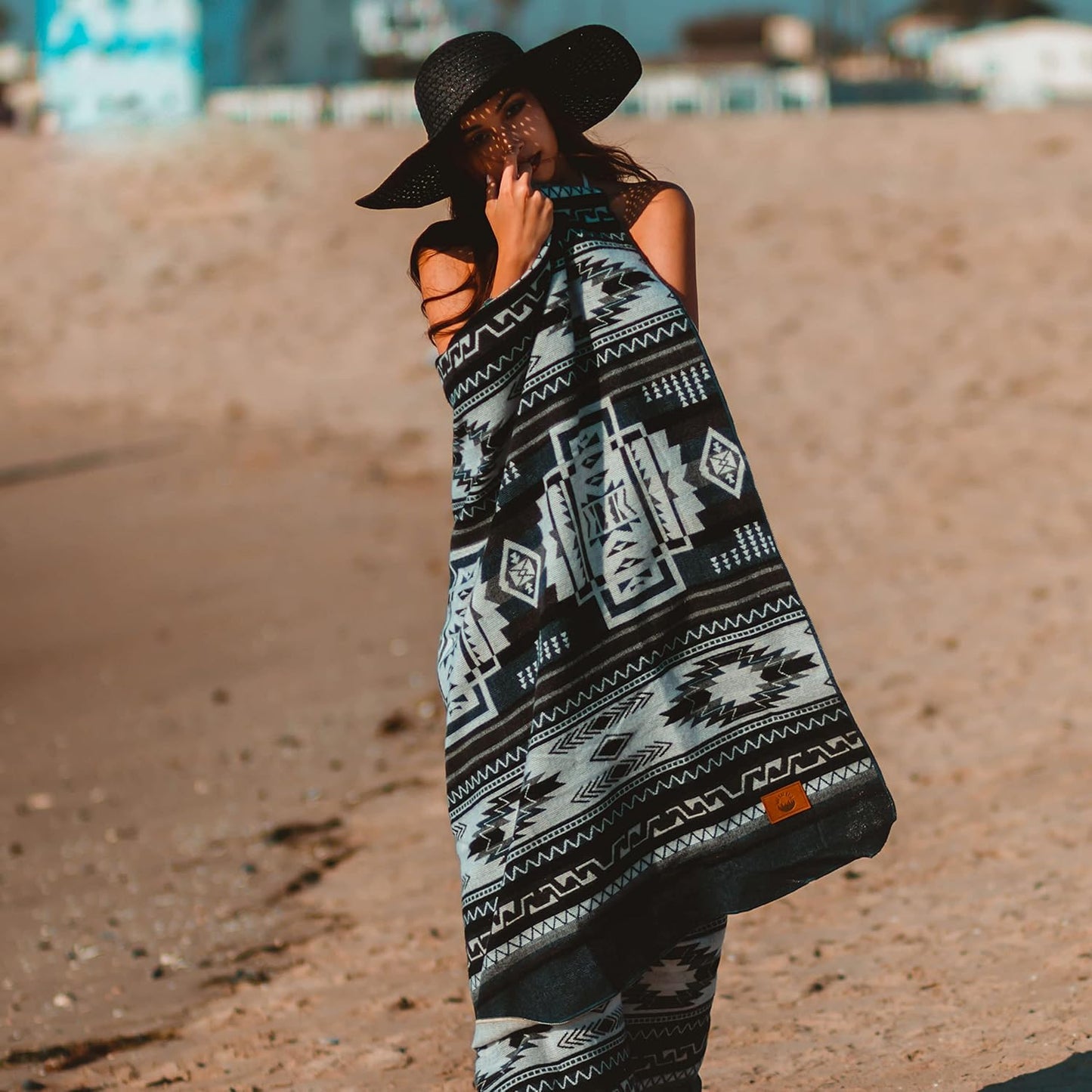 Inca Aztec Throw, Queen, King Blanket | Southwest Indian Navajo Boho Style | Native Cover for Camping, Bedding, Couch, Vanlife | Faux Alpaca, Lightweight, Hypoallergenic (Obsidian Black, Throw)