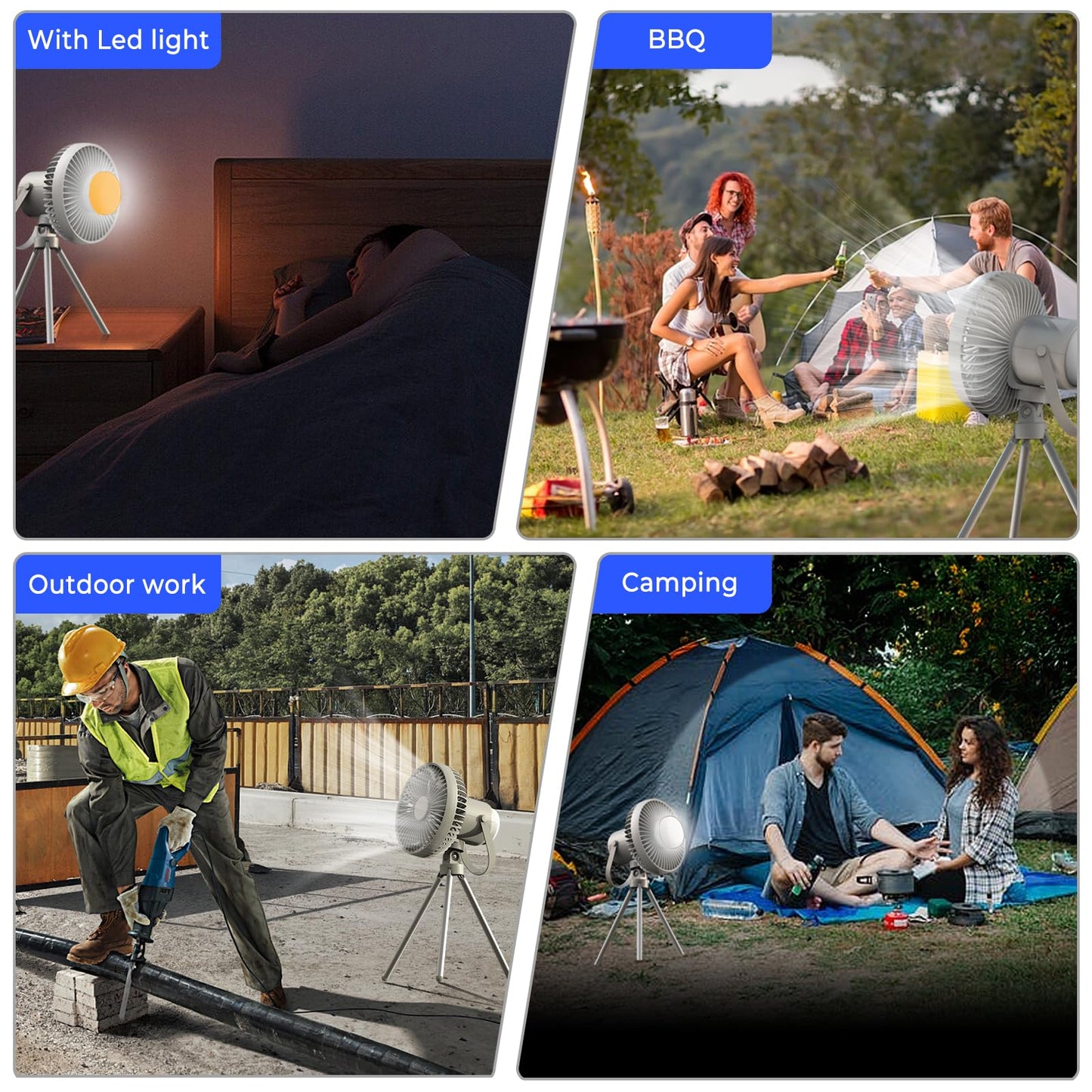 Atopskins Camping Fan with Removable Lantern, 8000mAh Battery Powered Fan with Hook, Tripod, Outdoor Rechargeable Fan Adjustable 3 Speeds Small Portable Tent Fan for Car Fishing Office Sleep