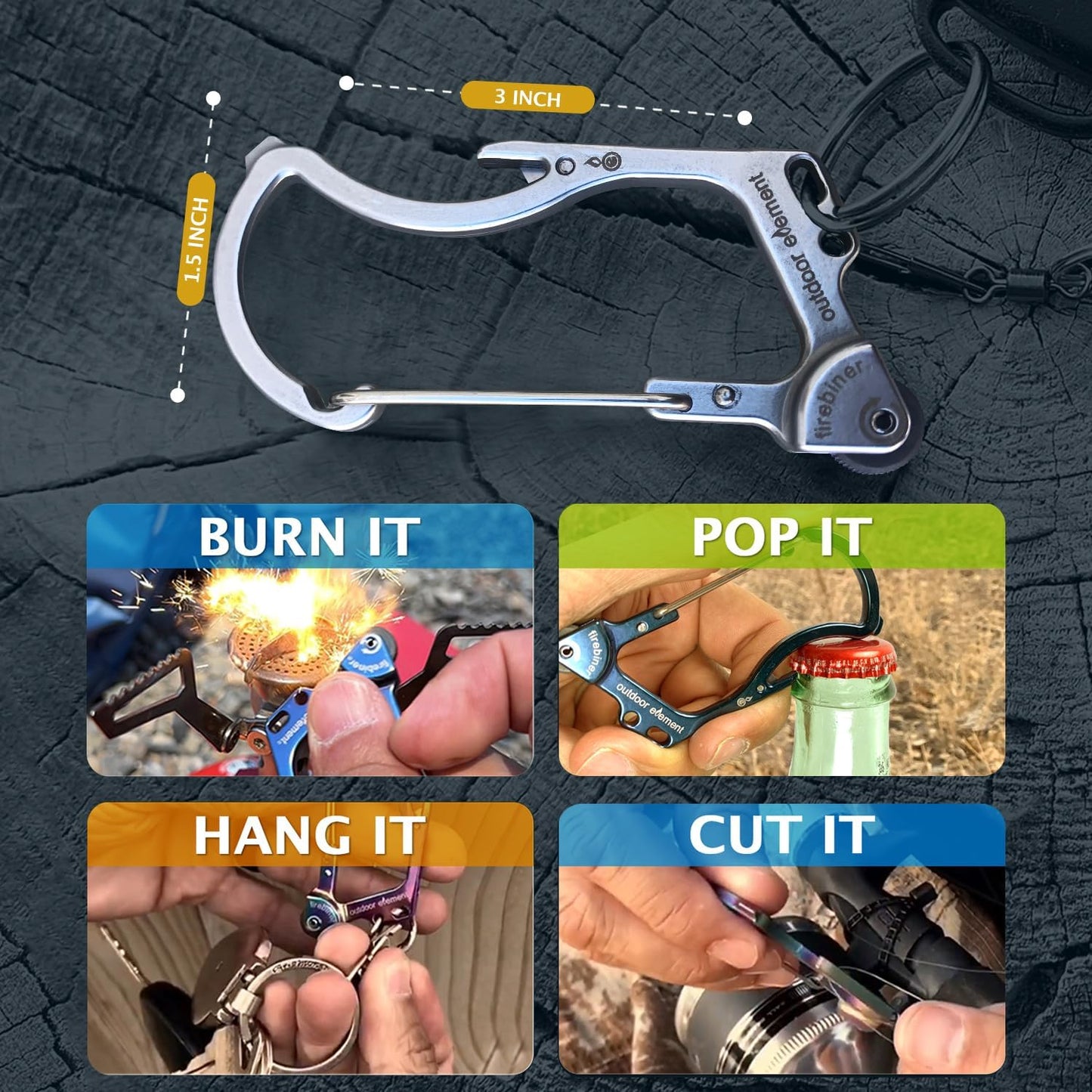 Firebiner 6-in-1 Fire-Starting Carabiner EDC Emergency Multitool -Keychain,Utility Blade,Bottle Opener,& More