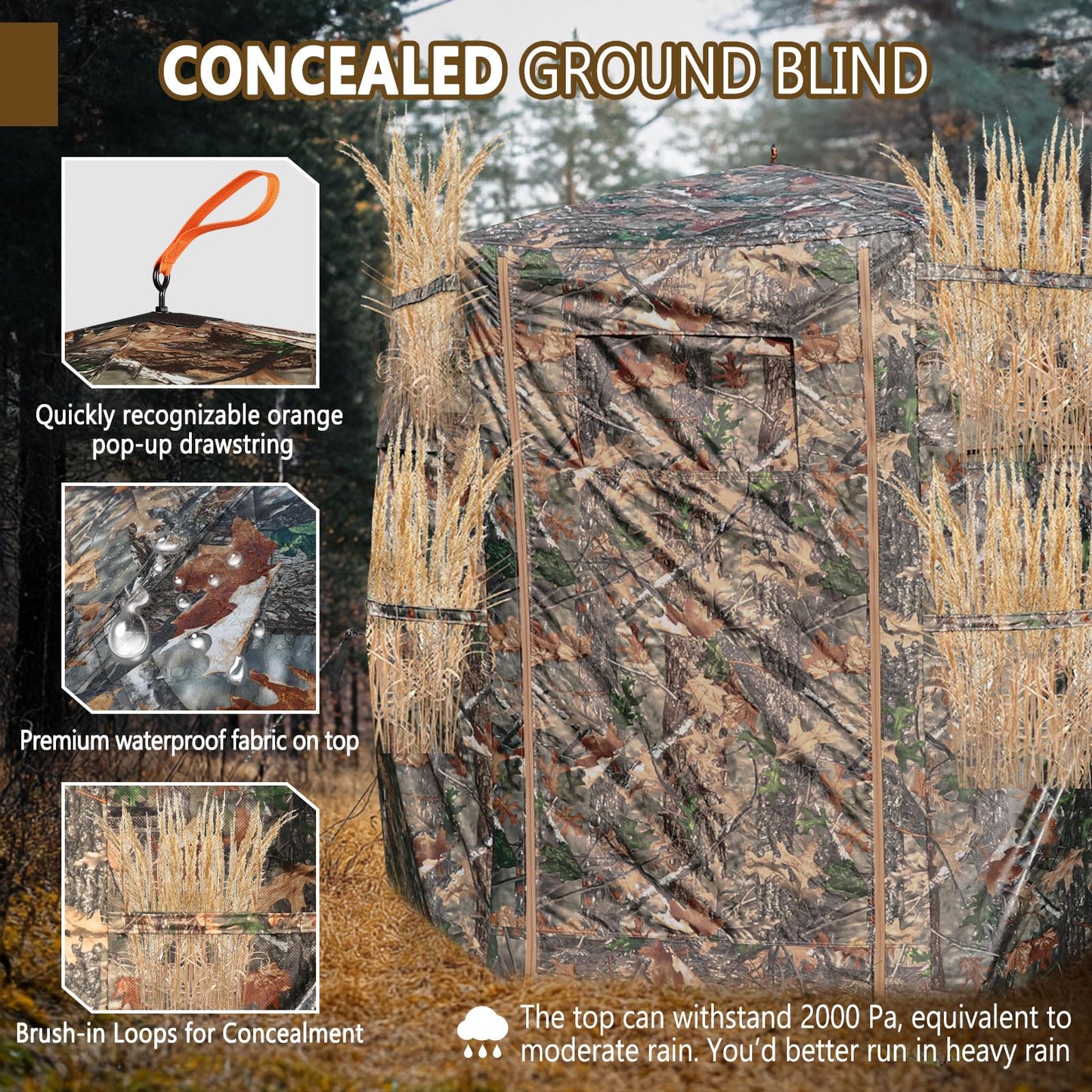 Kalkal Hunting Blind with Full Open Door, 2-3 Person 300° See Through Hunting Blind with Portable Bag, Stable 6-Sided Pop Up Ground Blind for Deer Turkey Bear Hunting