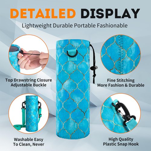 bvya 2 Pcs a Set Water Bottle Carrier, Printed Neoprene Portable Insulated Water Bottle Holder Bag 1000ML with Adjustable Shoulder Strap Fit Stainless Steel, Plastic Bottles & More