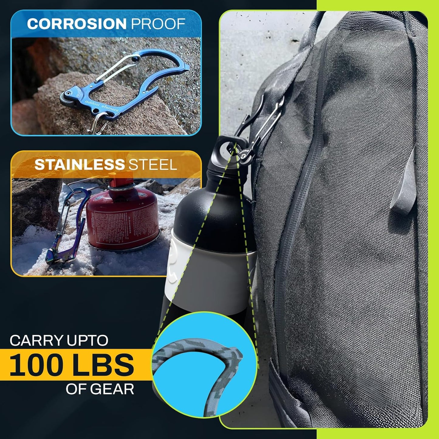 Firebiner 6-in-1 Fire-Starting Carabiner EDC Emergency Multitool -Keychain,Utility Blade,Bottle Opener,& More