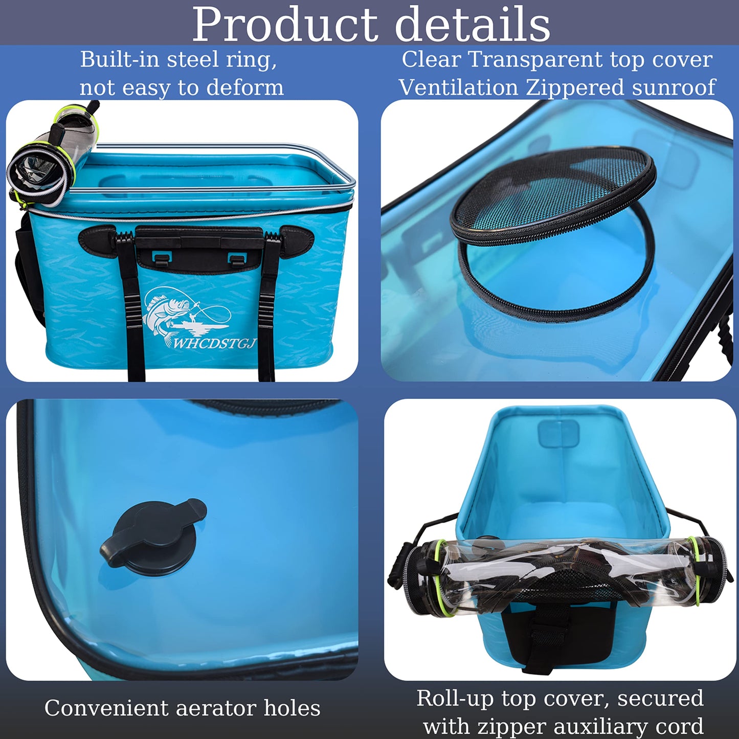 WHCDSTGJ Transparent Top Cover Fishing Bucket, Foldable Fish Bait Bucket, Multifunctional Minnow Bucket, Live Fish Container, Fish Protection Bucket, Outdoor Camping Fishing Bag. (Blue, 4 Gallon)