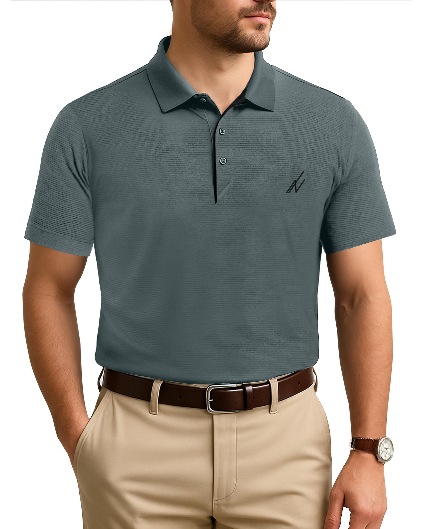 NY Threads Men's Golf Polo Shirt UPF 70+ Regular Fit Moisture Wicking Quick Dry Performance Short Sleeves Polo, Large, Dark Grey