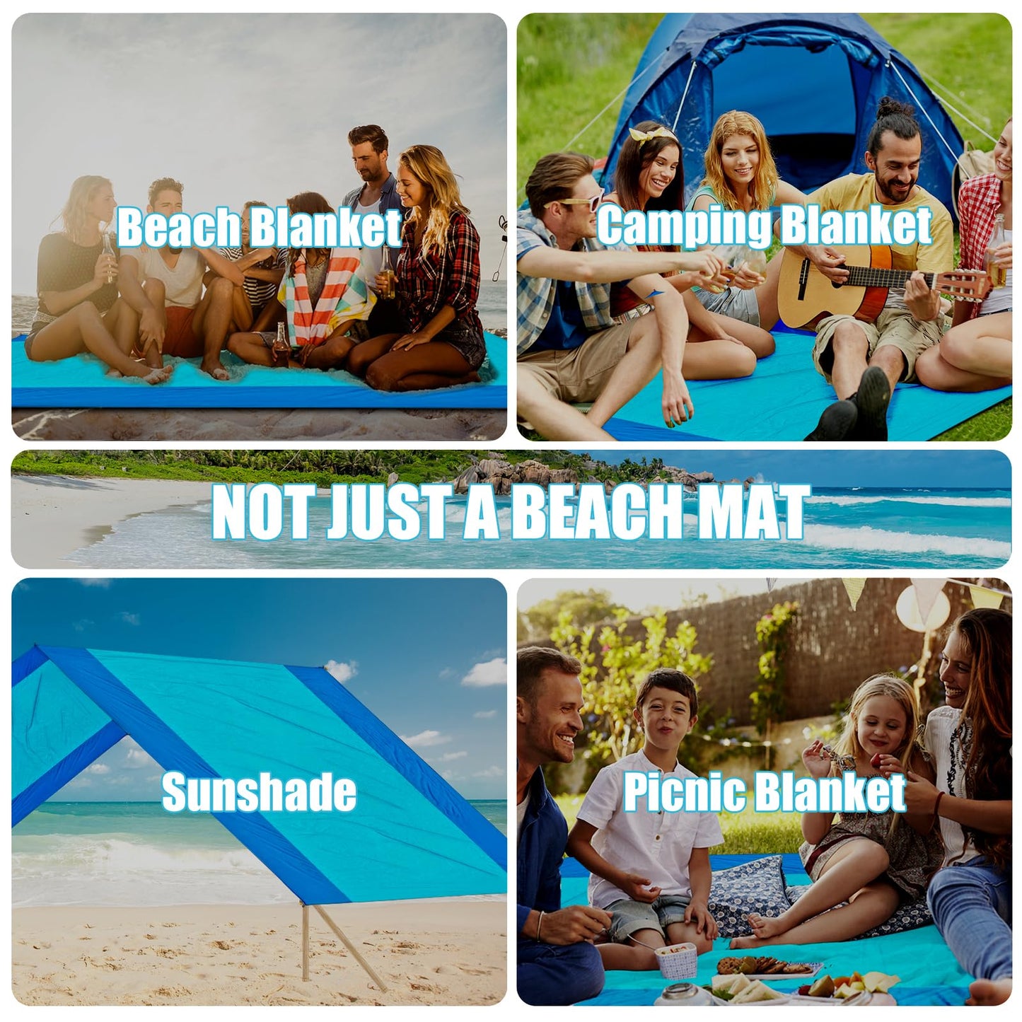 ISOPHO Beach Blanket Sand Proof, Ripstop Nylon Picnic Blankets, Extra Large Beach Mat Quick Drying, Lightweight & Durable, for Outdoor Activities, Travel, Beach Picnic, 106 x 83 Inches, Blue
