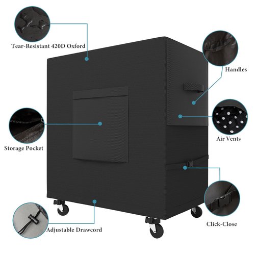 Patio Waterproof Cooler Cart Cover - Outdoor Ice Chest Protective Covers Fits Most 80 QT Drink Cooler on Wheels Outside Bar Cart or Beverage Cart Rooling Party Cooler 34L x 20W x 32H inch Black