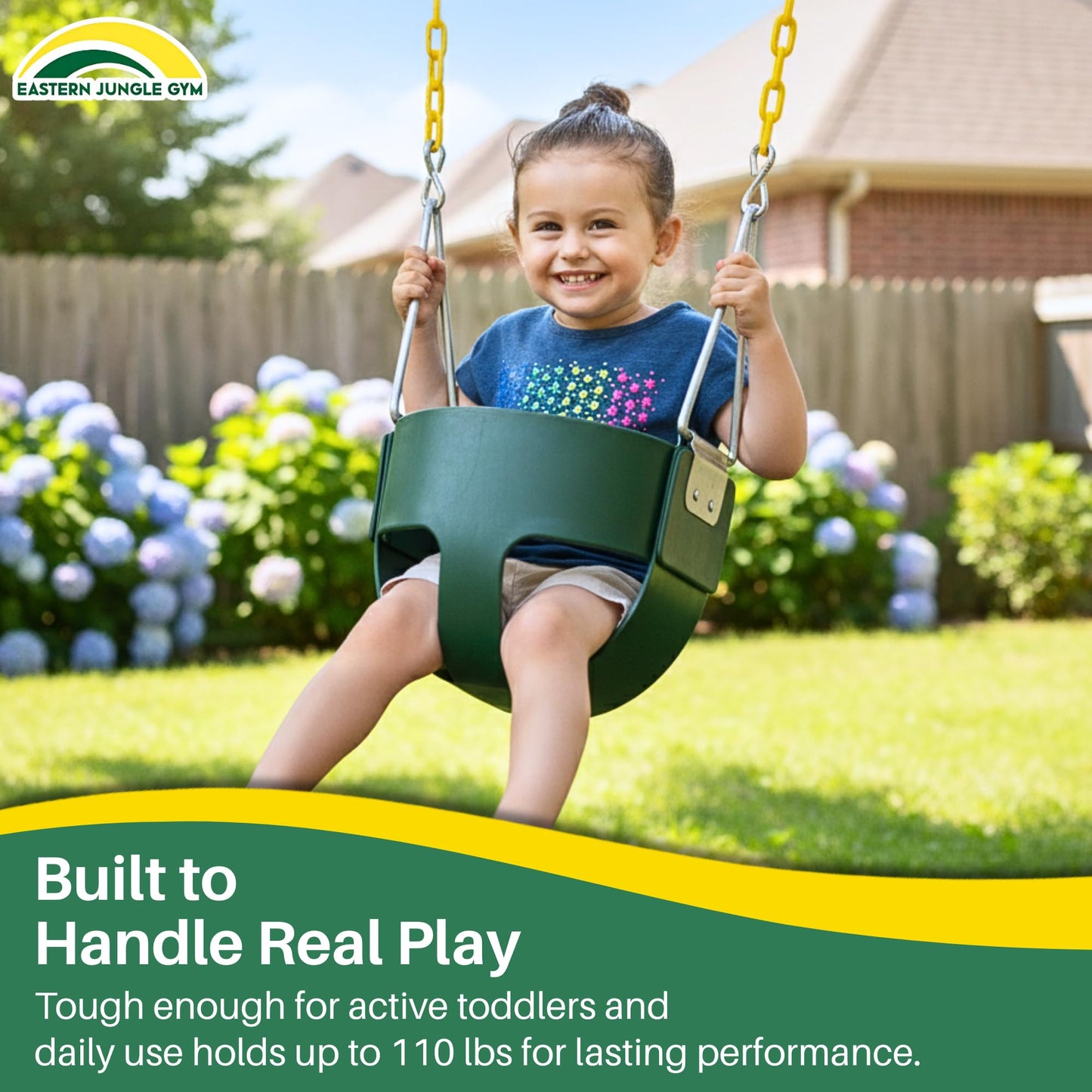 Eastern Jungle Gym Heavy-Duty High Back Full Bucket Toddler Swing Seat | Coated Swing Chains Fully Assembled | Green Swing Set Accessory
