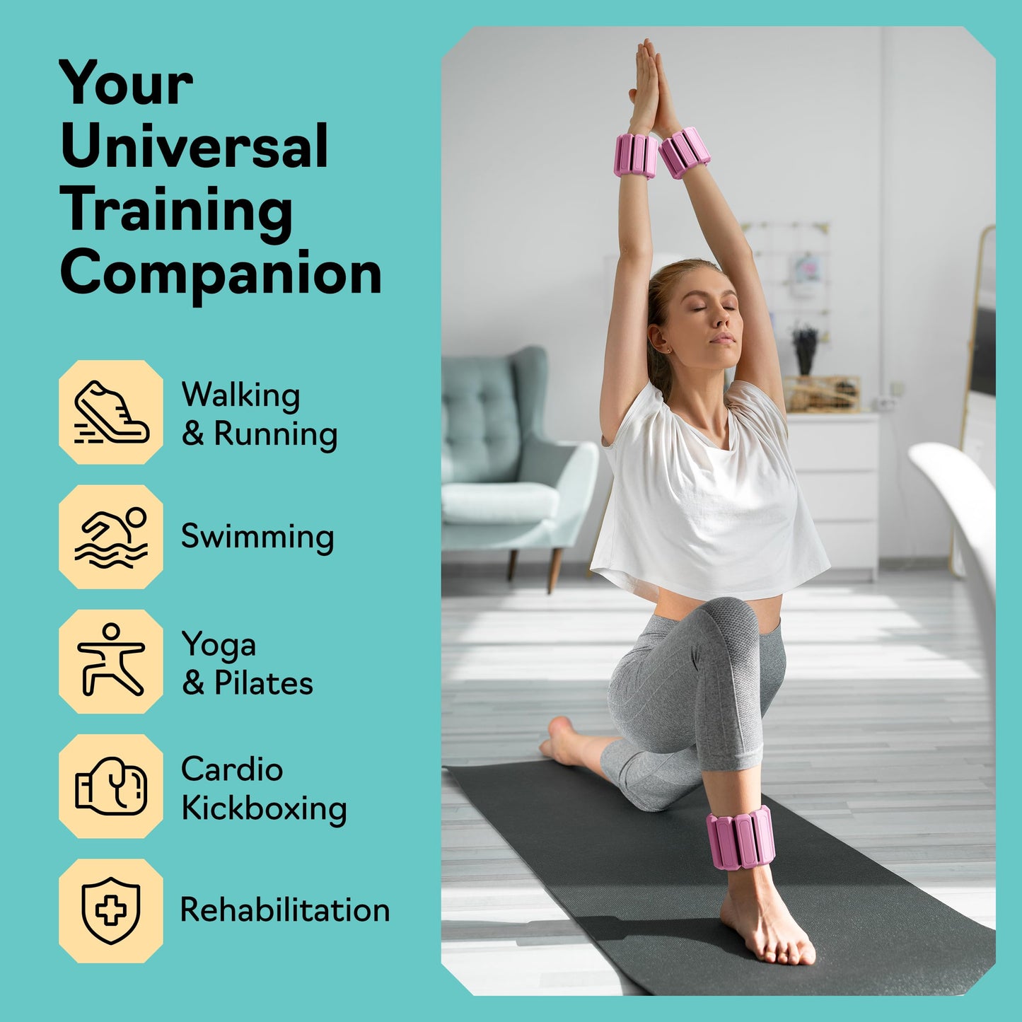 Ankle Weights for Women and Wrist Weights for Women at Home - Arm and Leg Weights, Non-Slip Desig, Set of 2 (1 lb each)