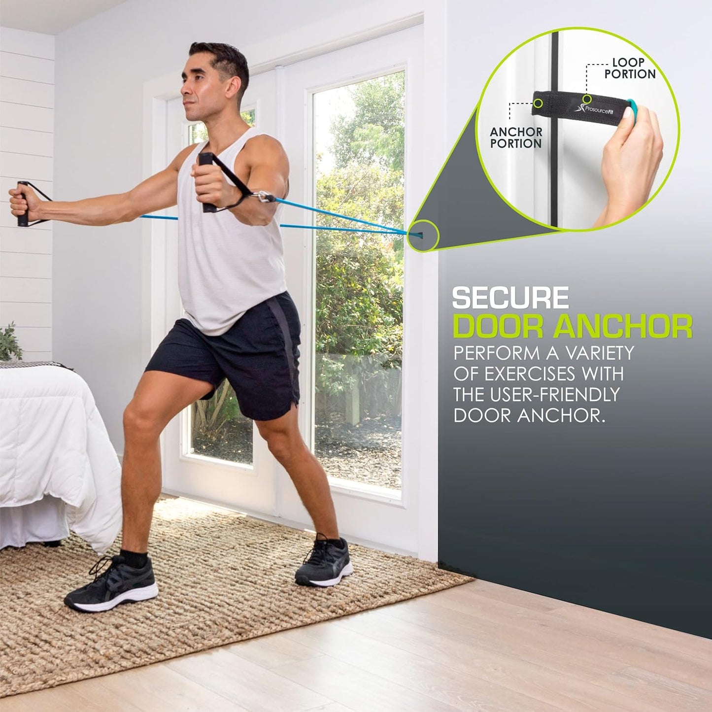 ProsourceFit Single Stackable Resistance Bands with Door Anchor and Exercise Guide, 8-12 LB, Heavy Duty Fitness Tube for Full-Body Exercises and Home Workouts