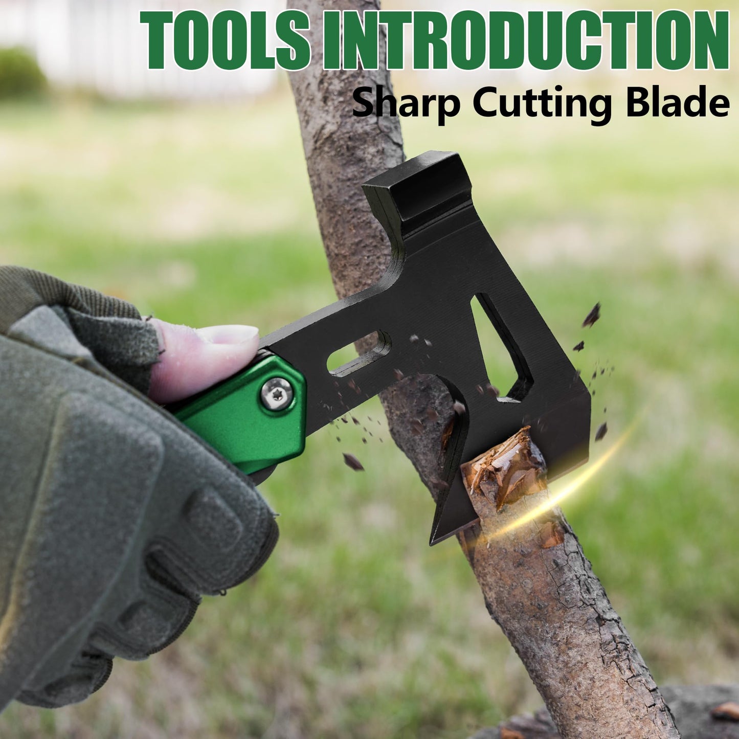 FLISSA Camping Axe Hammer 14-in-1 Multitool, Gift for Dad, Hatchet Multi Tool Stainless Steel with LED Light, EDC Hiking Survival Multi Function Tool Pocket Knife with Sheath