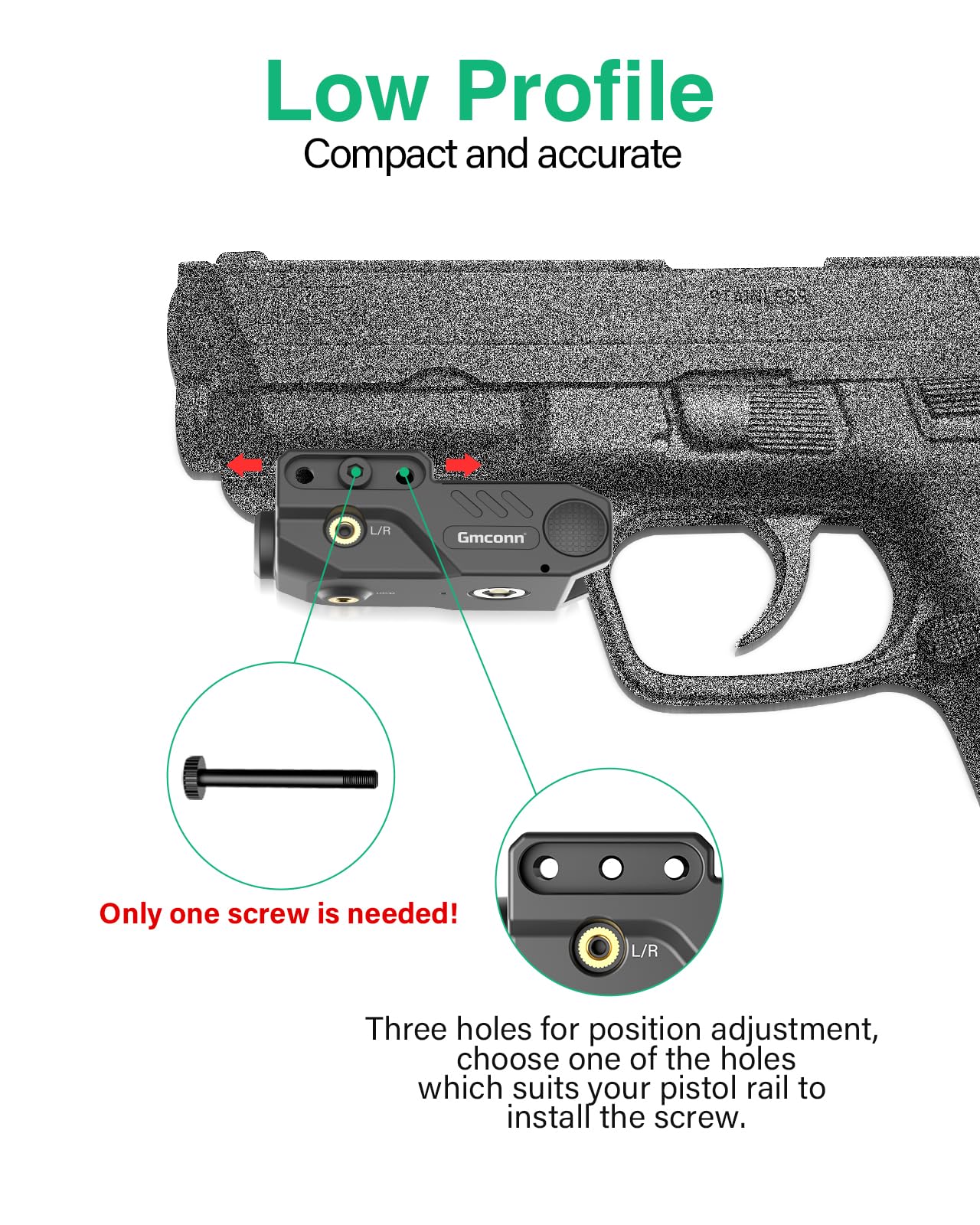 Gmconn Pistol Green Blue Red Purple Laser Sight with Rechargeable Magnetic USB Port, Low Profile Picatinny Mount Purple Dot Sight (Green Laser)