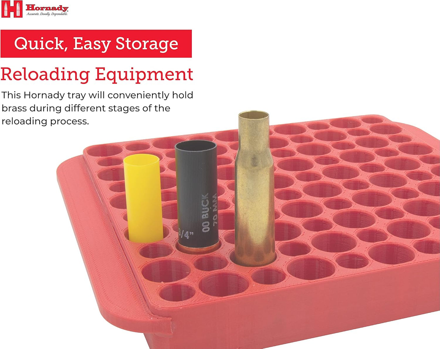 Hornady Magnum Loading Block, 480042 - Keep Your Reloading Bench Clean and Uncluttered with This Large Caliber Reloading Tray - Includes 100 Total Slots to Store 50 BMG Cases or Shotgun Shells
