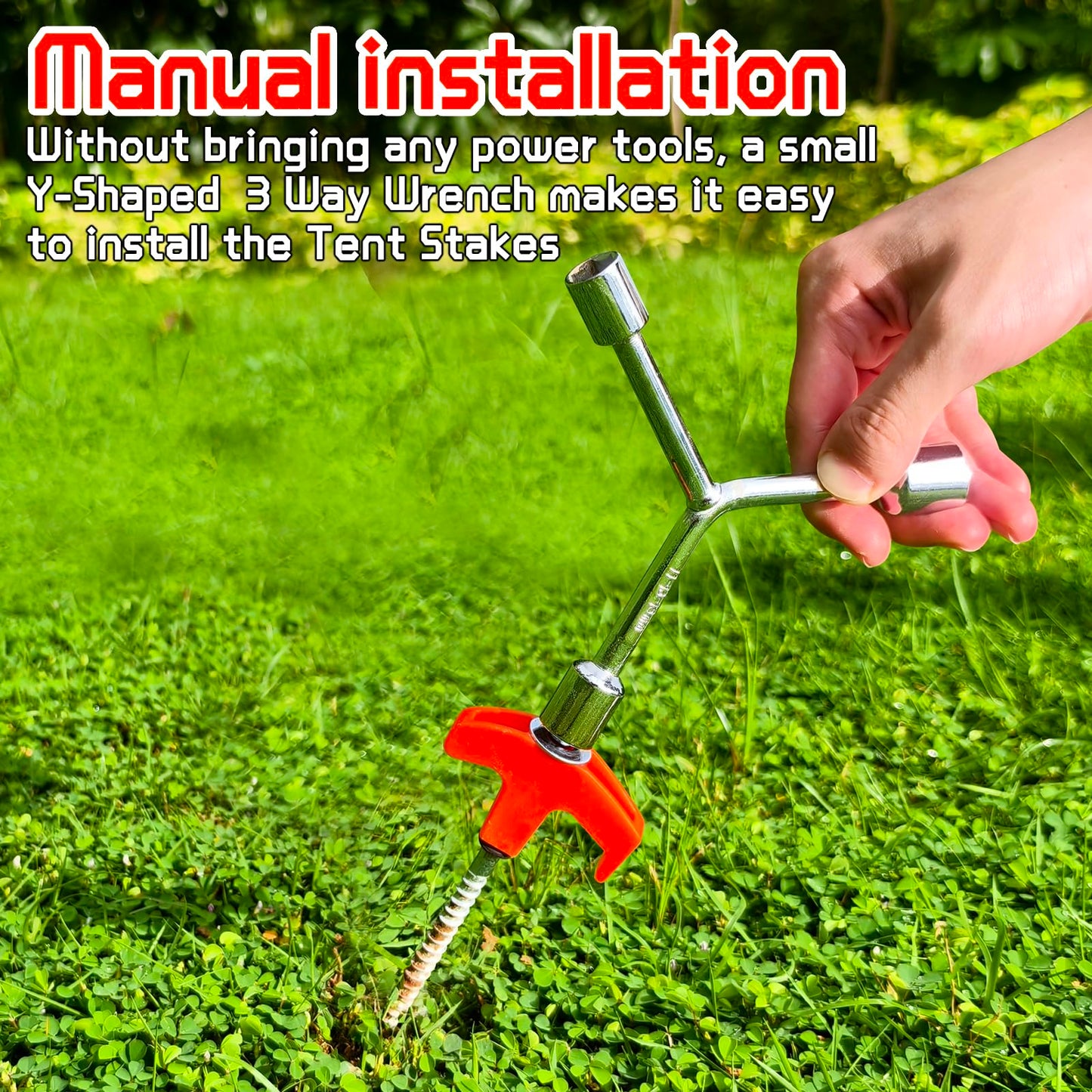 8" Screw in Tent Stakes - Ground Anchors Screw in, Camping Tent Accessories, Metal Threaded Tent Spikes, Tent Stakes for Outdoor Camping,Y-Shaped 3 Way Wrench (9)