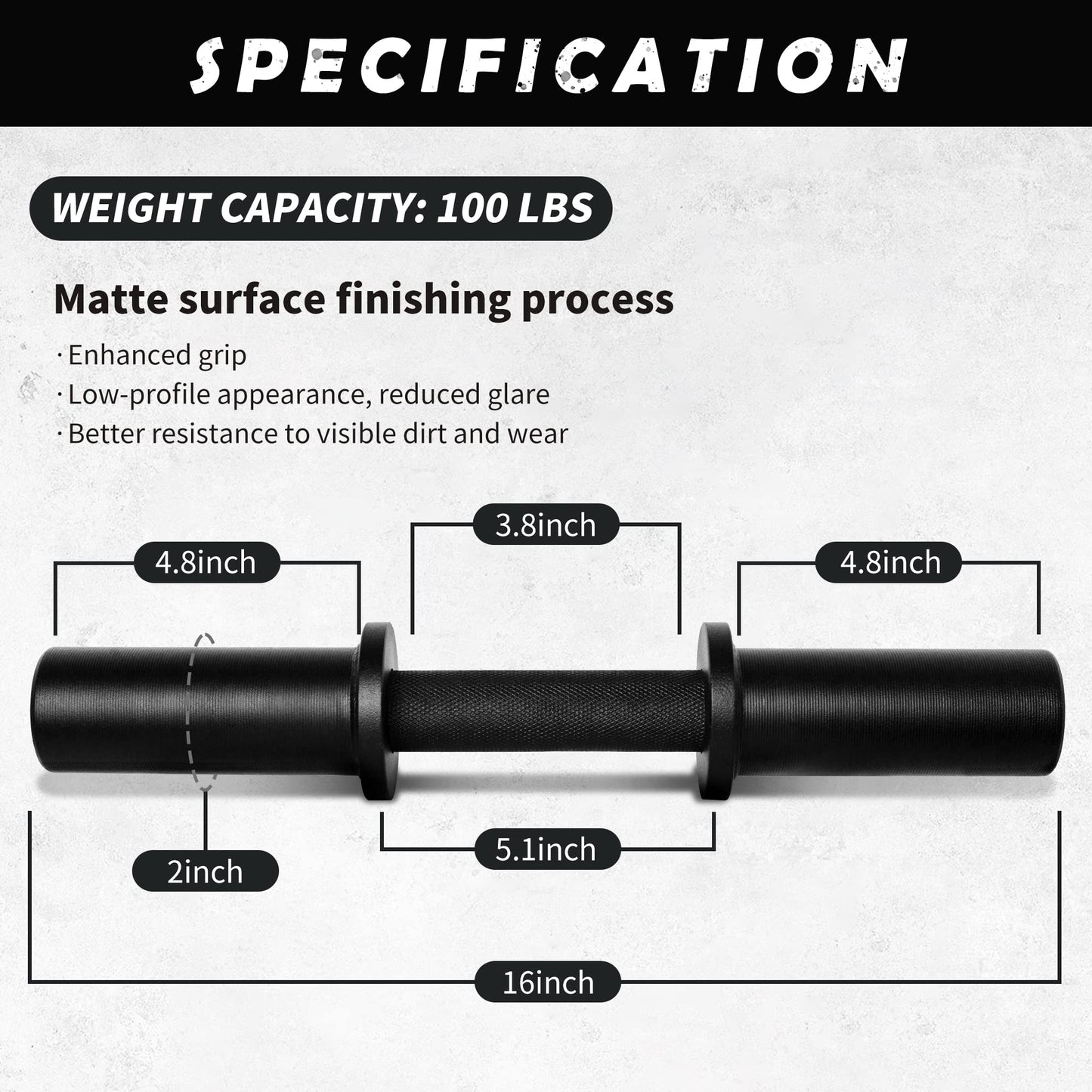 16" Olympic Dumbbell Handle, Dumbbell Bar for 2-inch Olympic Weight Plates, Loadable Dumbbells for Home Gym Strength Training, 2 Pair of Spring Collars Included