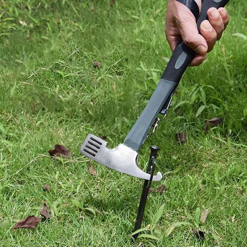 Cyauatt 10 Pcs Heavy Duty Tent Stakes and Camping Hammer Set,10in Metal Tent Stake for Lawn,Ground and Beach,Camping Tent Kit with Tent Stakes,Hammer, Reflective Rope,Tent Clamps and Storage Bag