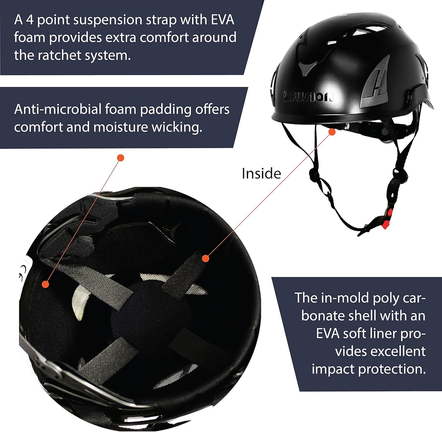 Fusion Climb Meka II Climbing and Zipline Safety Helmet - Black, 6.25-Inch H x 10.3-Inch L x 8.25-Inch W