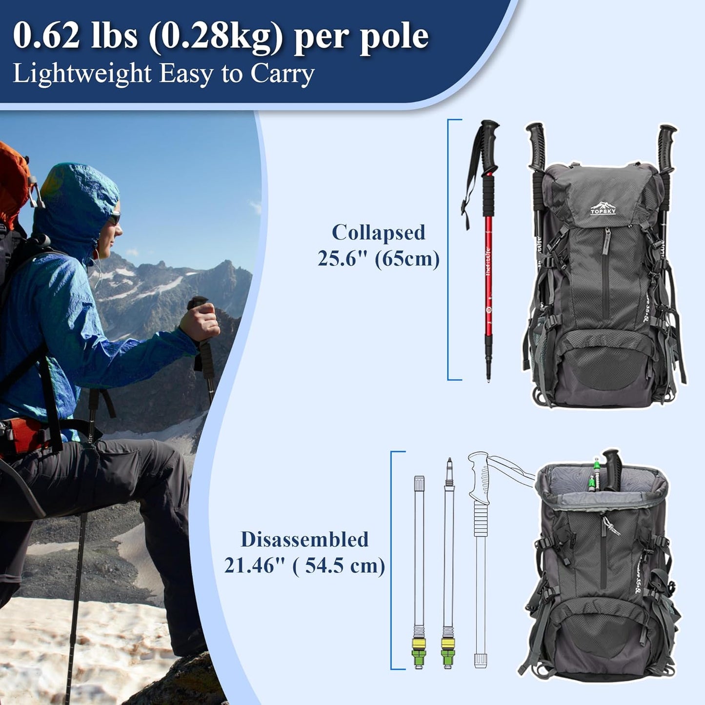 TheFitLife Nordic Walking Trekking Poles - 2 Sticks with Anti-Shock and Quick Lock System, Telescopic, Collapsible, Ultralight for Hiking, Camping, Mountaining, Backpacking, Walking, Trekking