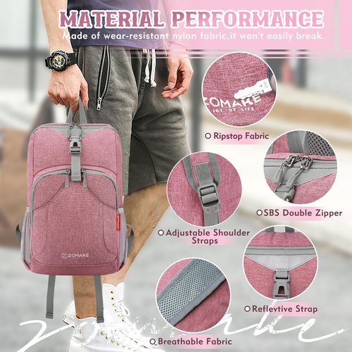 ZOMAKE Ultra Lightweight Backpack 10L, Small Hiking Daypack Water Resistant Travel Daybag Ultra Light Backpacks for Hiking (Pink)