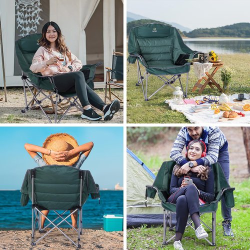 Nice C Camping Chairs, Oversized XL Padded Camping Chair, Outdoor Chair, Camp Chair, Lounge Chair, Wide&Thick, Heavy Duty 400lb, Carry Bag, Cupholder & Cooler (One Green)