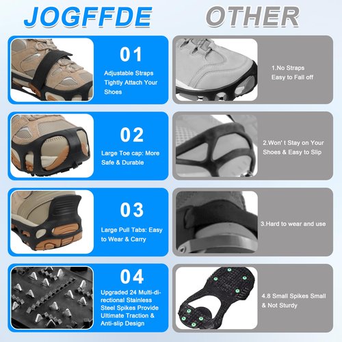 Snow Walk Traction Cleats Crampons for Winter - Non-Slip Overshoe Grippers Anti Slip Footwear for Ice Hiking, Fishing