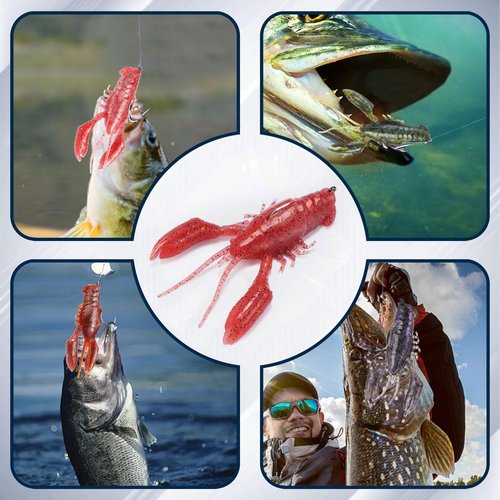 Crawfish Lures for Bass Fishing, Pre-Rigged Soft Fishing Lures, Amazing Bass Fishing Gifts for Men, 3inch, 5/8oz, 5Pcs-Pumpkin Green