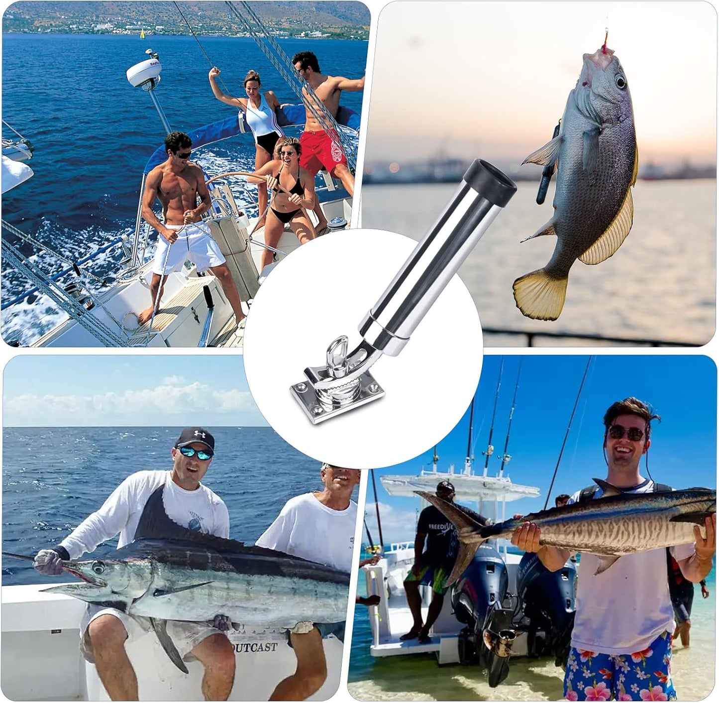 All Angle Deck-Mount Adjustable Fishing Rod Holder - 360° Adjustable - Flange Mount 90 Degrees, Marine Quality