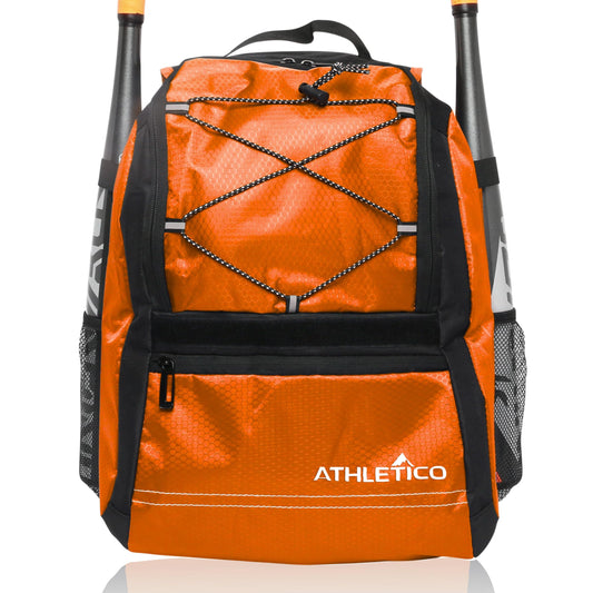 Athletico Youth Baseball Bag - Bat Backpack for Baseball, T-Ball & Softball Equipment & Gear | Holds Bat, Helmet, Glove | Fence Hook (Orange)