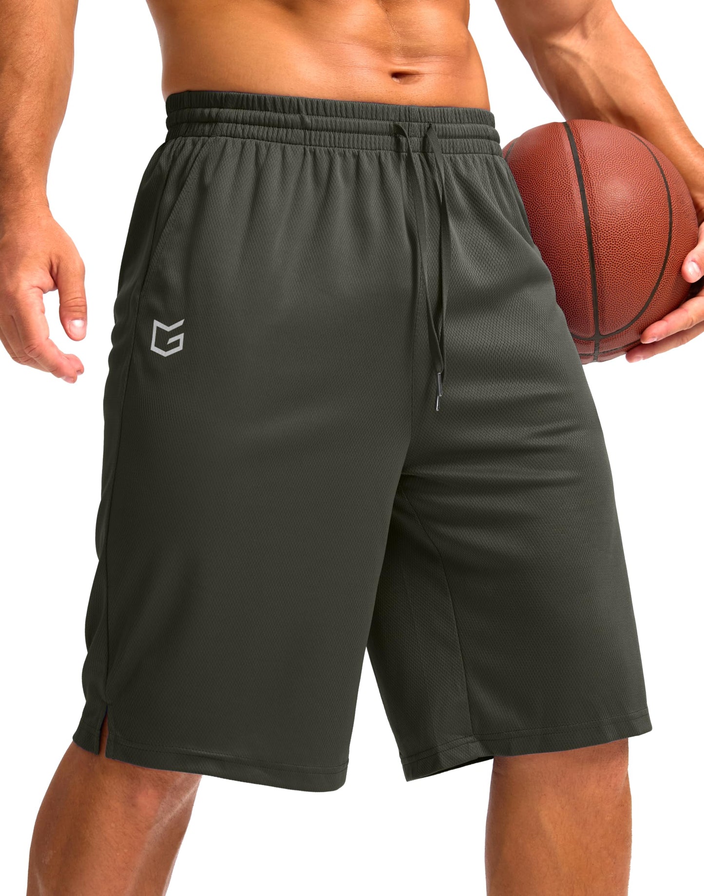 G Gradual Men's Athletic Shorts with Pockets 9" / 11" Long Basketball Shorts Lightweight Quick Dry Gym Workout Shorts for Men(Olive,XXXL)