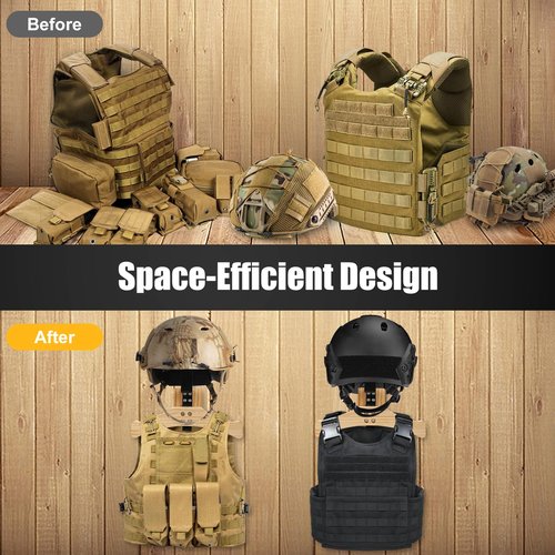 yolowbaas Tactical Gear Stand, Holds 100 LBS Wall Mounted Police Gear Rack, Heavy-Duty Body Armor Stand, Solid Wood Airsoft Plate Carrier Hanger, Motorcycle Helmet Holder Wall Mount Display