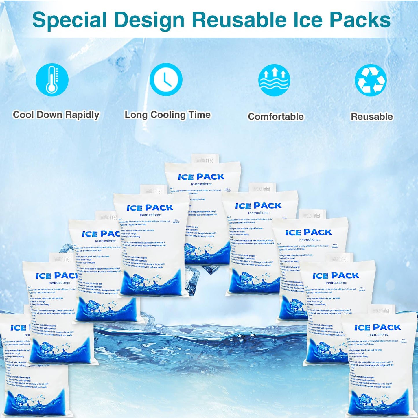 12Pcs Gel Ice Packs for Cooling Vest - Cold Packs for Ice Cooling Safety Vest, Reusable Ice Packs for Injuries Food Preservation
