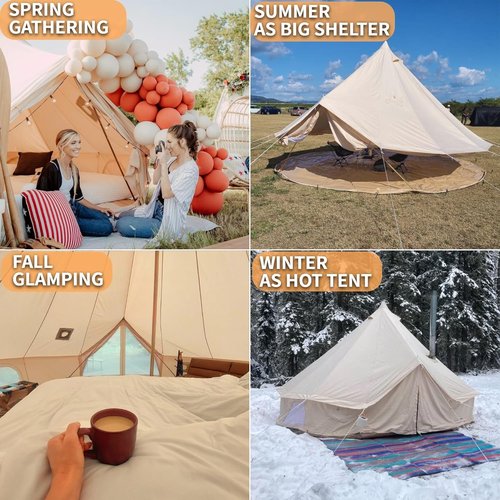 DANCHEL OUTDOOR B5PRO Canvas Bell Tent, 4 Season Glamping Yurt with Stove Jack& AC Port for 4/6/8 Person Family Camping Winter Large Hot Tent Hunting Party Backyard, 13ft/16.4ft/20ft