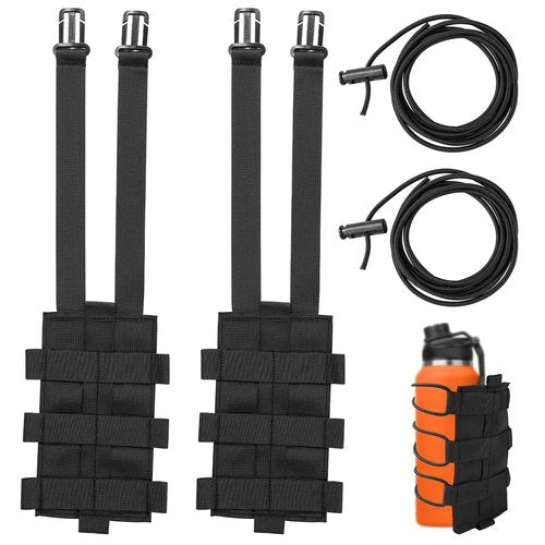 Gosknor 2pcs Water Bottle Holder for Molle, Nylon Sports Bottle Pouch Carrier Bag with Drawstring Top Mesh Bottom Bottle Carrier Cup Holder for Outdoor Camping