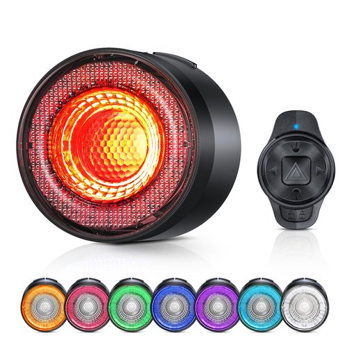 ONVIAN Colorful Bike Tail Light with Turn Signals, USB Rechargeable Bike Brake Light with Wireless Remote, 15 Light Modes 7 Colors Waterproof Cycling Safety Light for Adults Kids Road Mountain