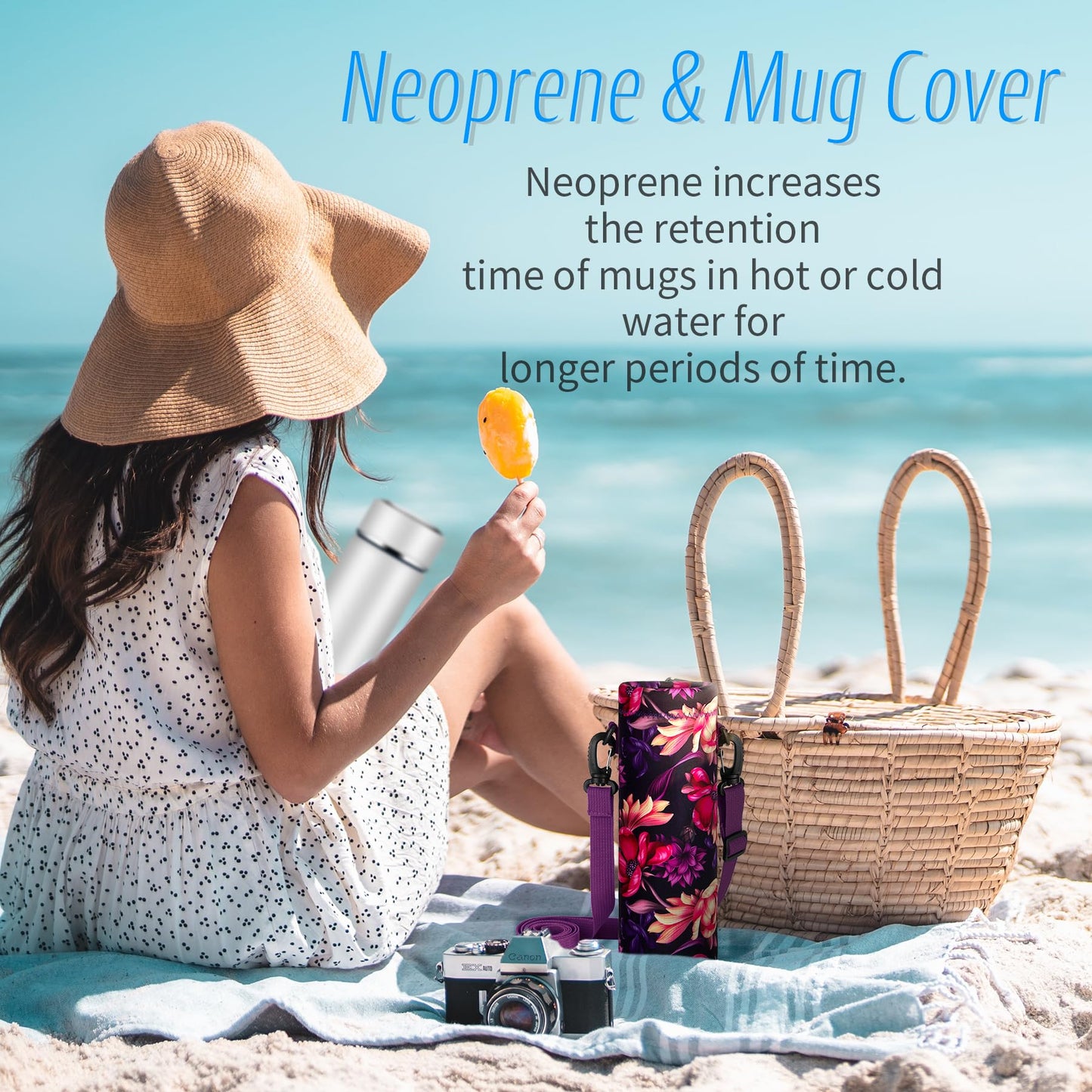 Aatacas Water Bottle Carrier, Printed Neoprene Water Bottle Holder Bag Cover 1000ML, Adjustable Shoulder Strap, Great for Stainless Steel and Plastic Bottles, Sport and Energy Drinks