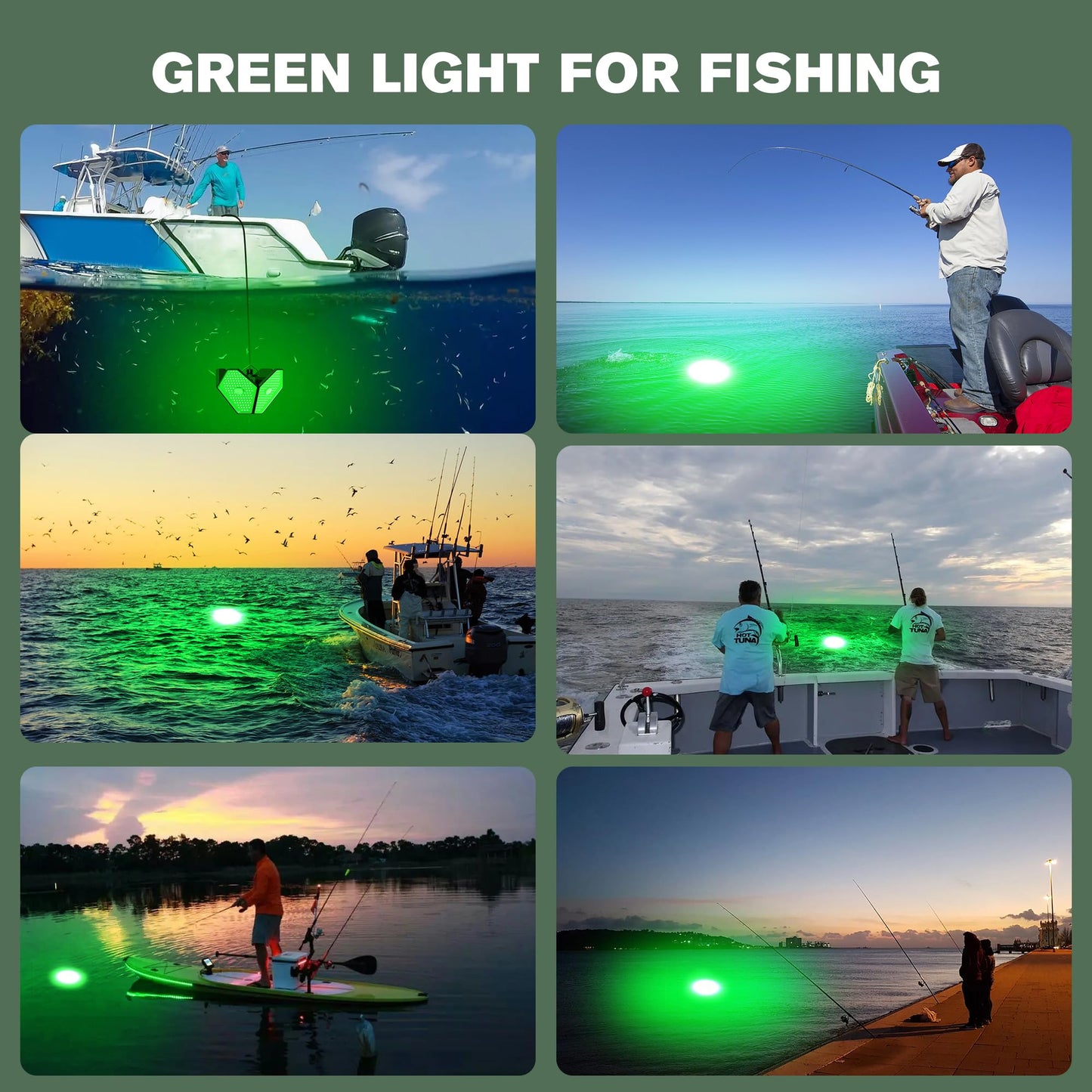 Goldlife 12V Underwater Fishing Light with 50ft Cable, 400W 40000LM Foldable Brightness Green LED Submersible Light Attractants for Docks/Boats/Kayaks, IP69K Rated for Fresh & Salt Water