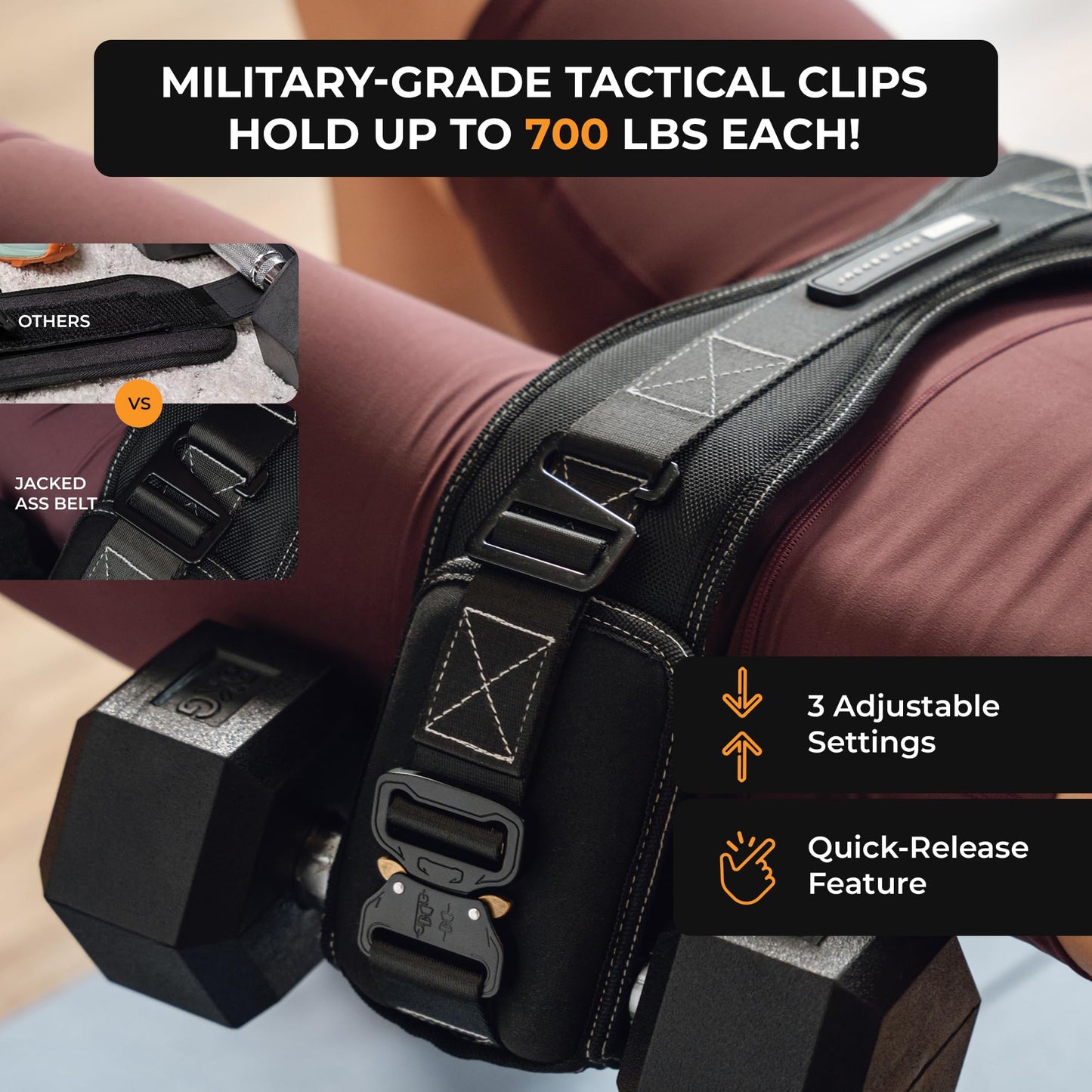 JAB Premium Hip Thrust Belt for Dumbbells & Kettlebells (Patent-Pending) Booty Belt - Up to 1400lbs - Strengthen Glutes & Hamstrings - Heavy Duty, Comfortable & Slip Resistant