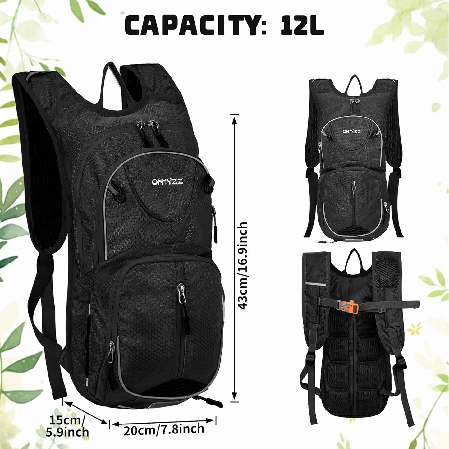 ONTYZZ Bicycle Backpack 12L Unisex Nylon Waterproof Bicycle Shoulder Rucksack Travel Backpack