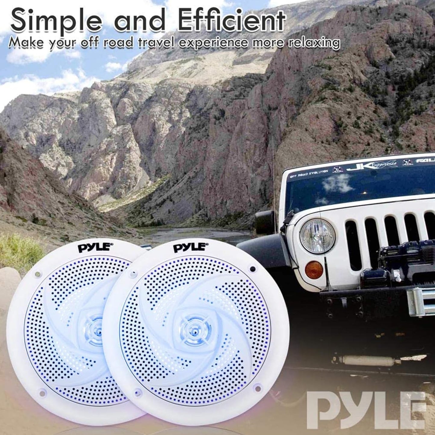 Pyle Marine Speakers - 5.25 Inch 2 Way Waterproof and Weather Resistant Outdoor Audio Stereo Sound System with LED Lights, 180 Watt Power and Low Profile Slim Style - 1 Pair - PLMRS53WL