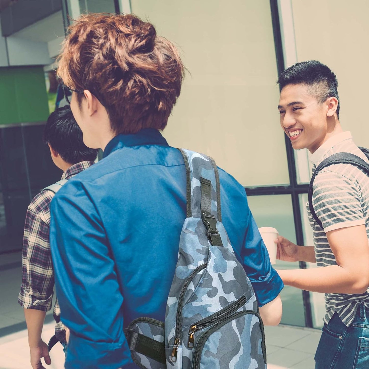 Anti-Theft Daypack Crossbody Sling Backpack, USB Charging Connector Port, Lightweight Day Pack for Travel, Hiking, Everyday, Regular, Black