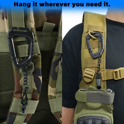 KUNN Tactical Glove Clips with ABS Plastic Carabiner, Metal Alligator Clip, for Molle Webbing, Lanyard, Tactical Packs, Ideal for Outdoor, Camping, Black Plating