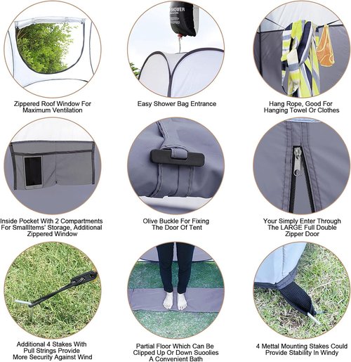 Leader Accessories Pop Up Shower Tent Dressing Changing Room Privacy Portable Camping Shelters 4' x 4' x 78" H Extra-Large Space