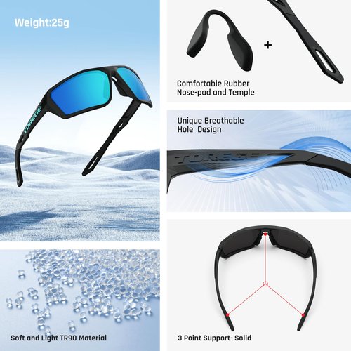 Polarized Sports Sunglasses for Men Women Fishing Running Driving Cycling Sunglasses Theseus TR36 (Matte Black&Ice-blue Lens)