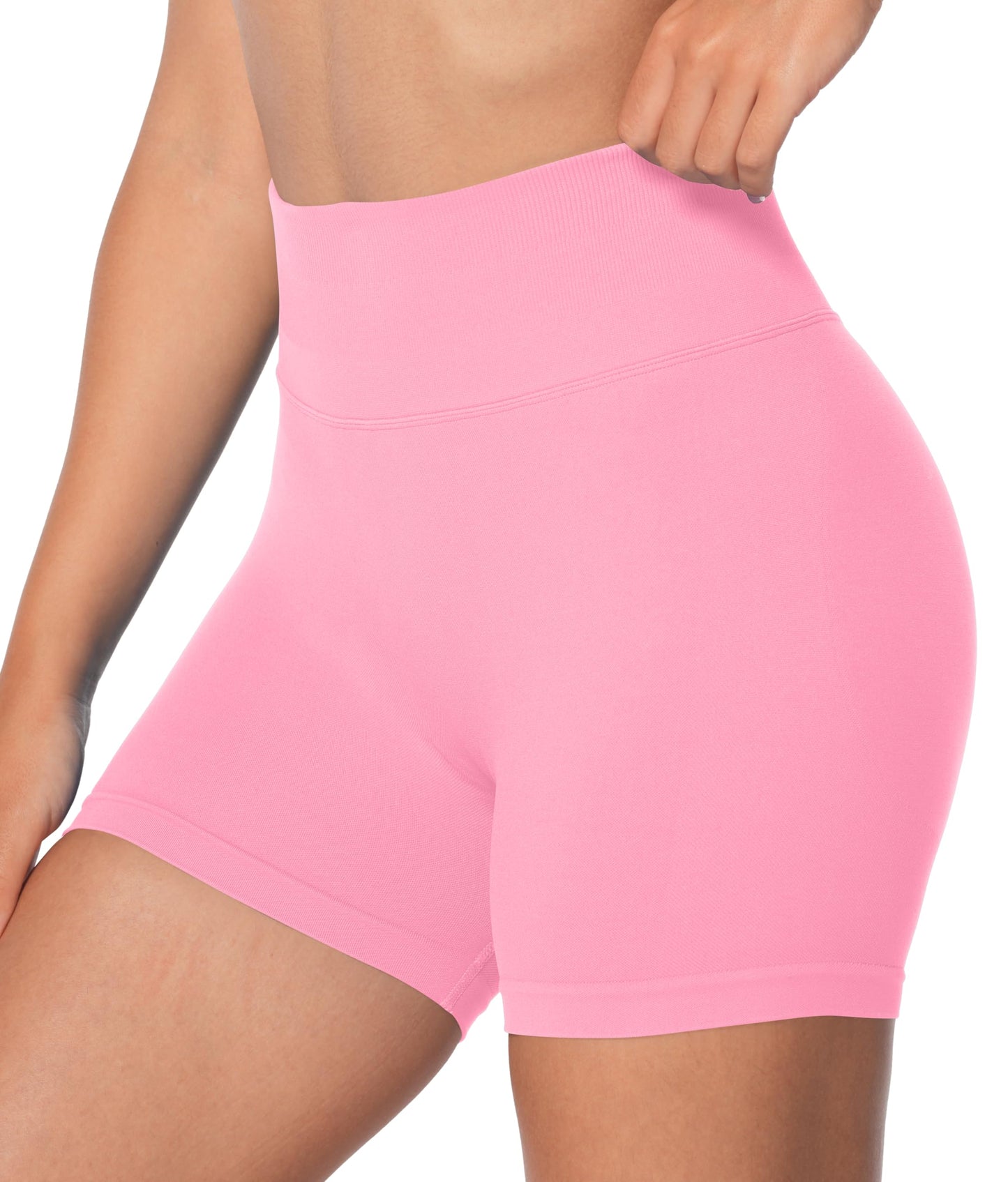 Sunzel High Waisted Biker Shorts for Women Tummy Control Scrunch Butt Lifting Seamless 4" Booty Athletic Shorts for Workout Yoga Running Gym,Pink,Small