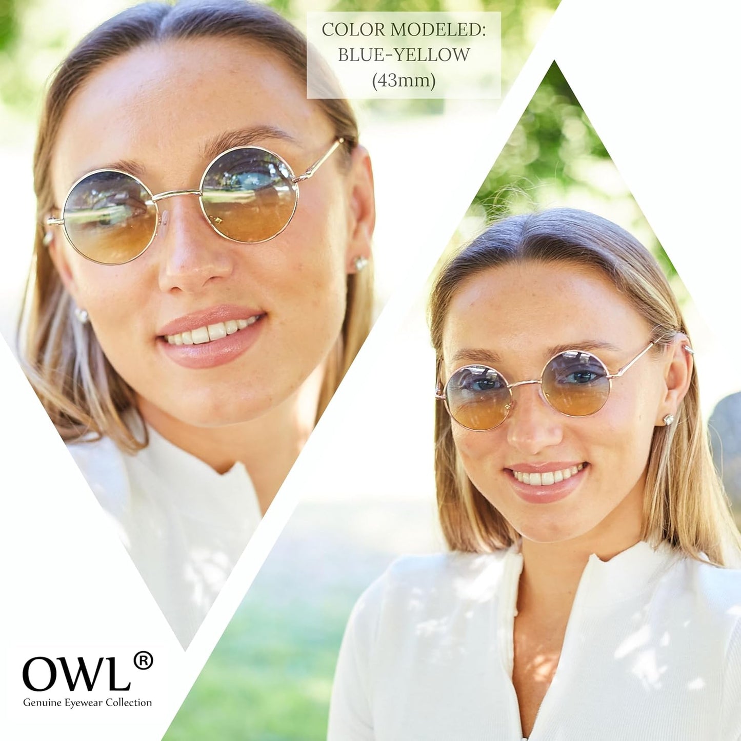 OWL Round Sunglasses Metal Frame Hippie Sunglasses UV400 Polycarbonate Circle Lens John Lennon Sunglasses for Men Women