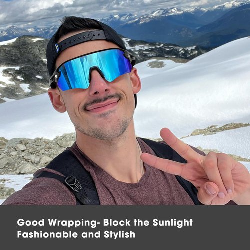 Sunglasses for Men Women Bike Cycling Fishing Running Driving Hiking Baseball Anti-fog Sports Z87 Sunglasses UV Protection 02EV (Black Black&Iceblue)