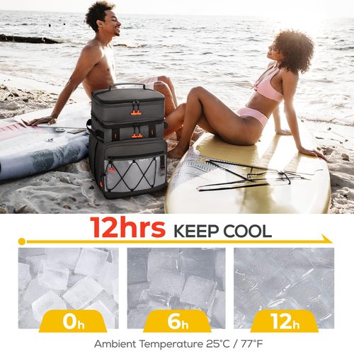 TOURIT 75 Can Rolling Cooler Detachable Double Deck Beach Cooler with Wheels Collapsible for Outdoor, Camping, Picnic, Travel
