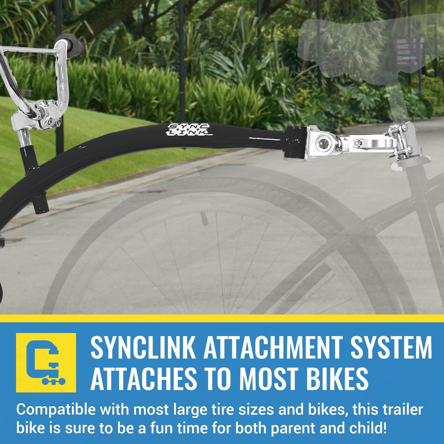 KaZAM Co-Pilot Bike Trailer - 20 Inch Bike Trailer with Adjustable BMX Stem and Handlebar - Lightweight Aluminum Frame and Padded Saddle for Cycling - Perfect for Family Rides - Black