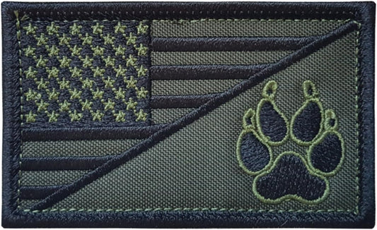 OD Green USA American Flag K-9 Dog Handler Morale Tactical Embroidery Hook Patch