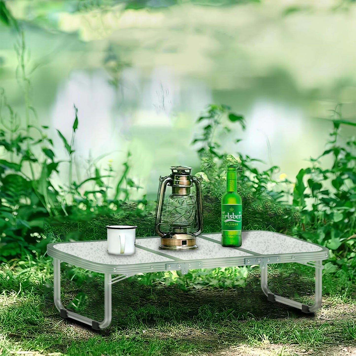 AO LI GEI Folding Camping Table Small with Storage Bag,Adjustable Height Portable Picnic Table,Upgraded Thickening Lightweight Outdoor Table Aluminum Legs (Sliver:15.7"x35.4", Height:10.6")