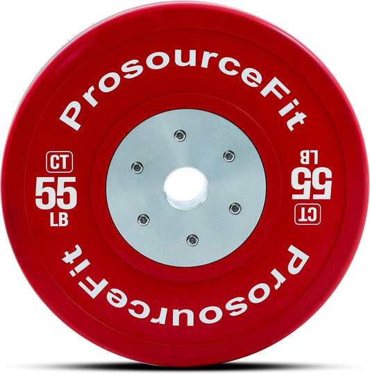 ProsourceFit Competition Color Training Bumper Plates, Rubber with Steel Insert, 45lb, Calibrated for Cross Conditioning, Power Lifting, Weight Training
